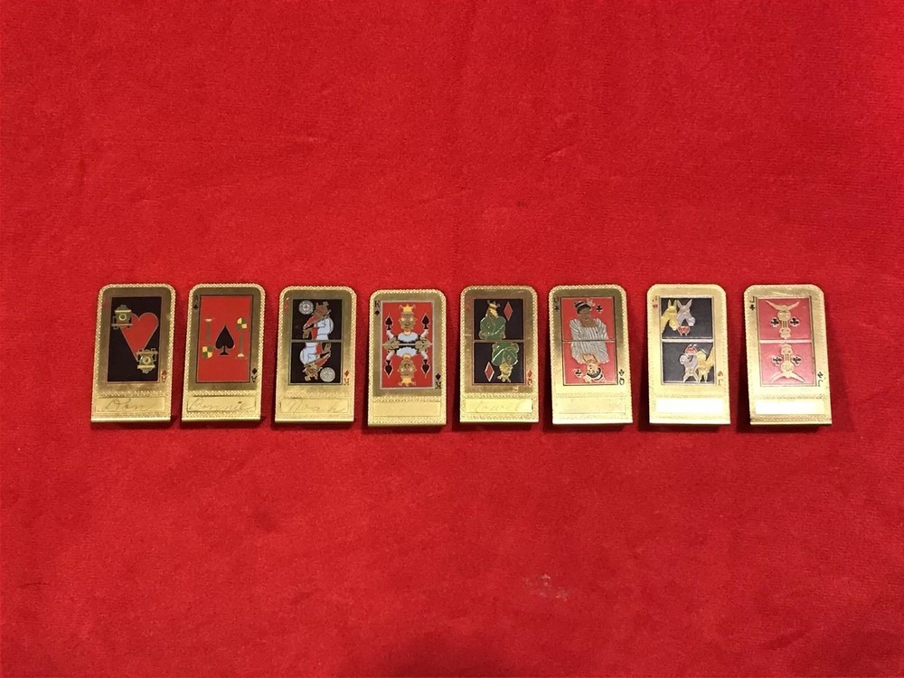 RARE VINTAGE METAL PLAYING CARDS PLACE CARDS BY VICBRIDGE SET OF 8