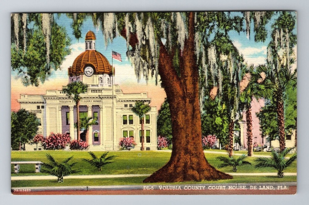 De Land FL-Florida, Volusia County Court House, Antique Vintage Postcard