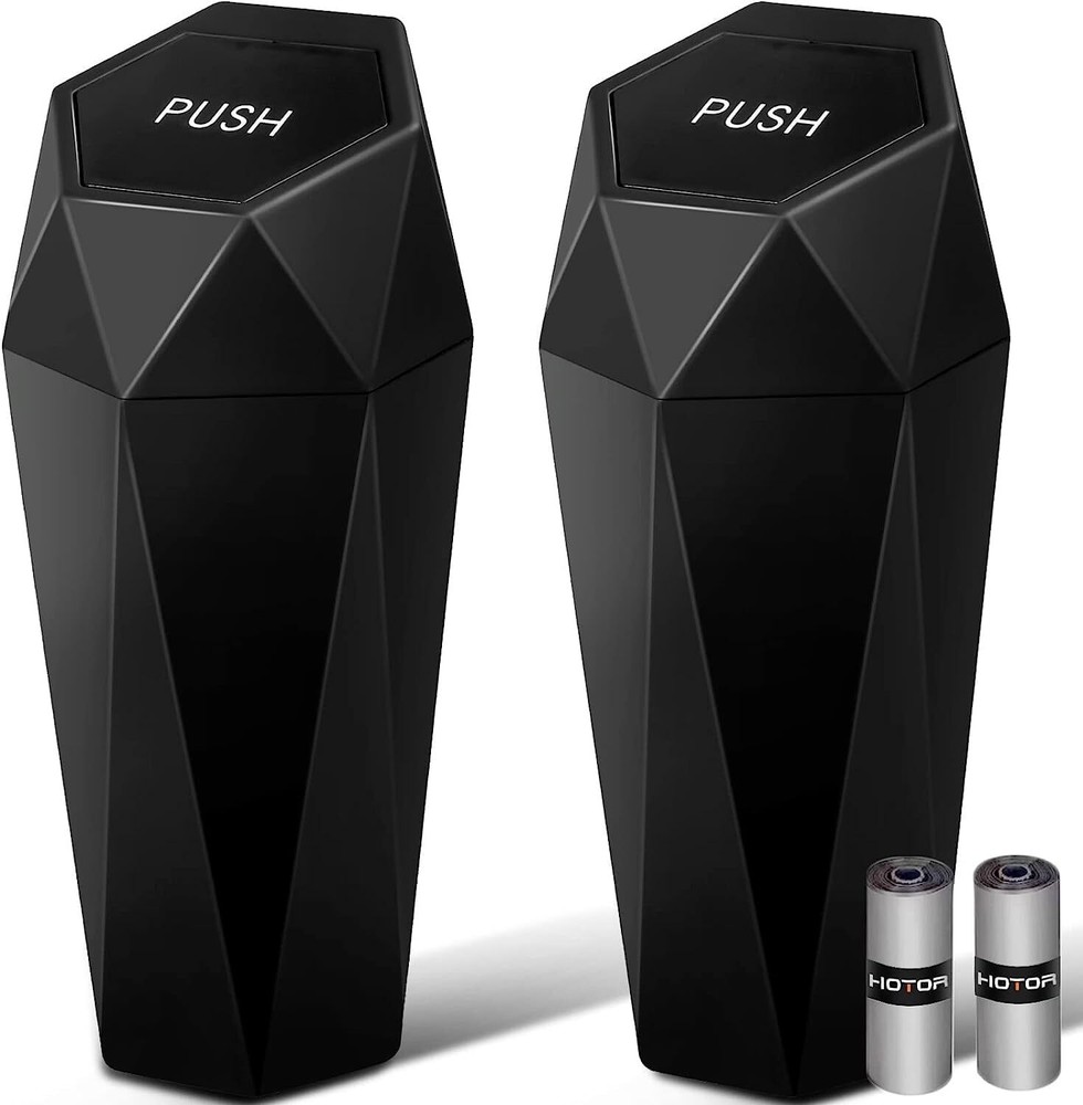 HOTOR Car Trash Can with Lid - 2 Pack, Mini Essential Accessories Black