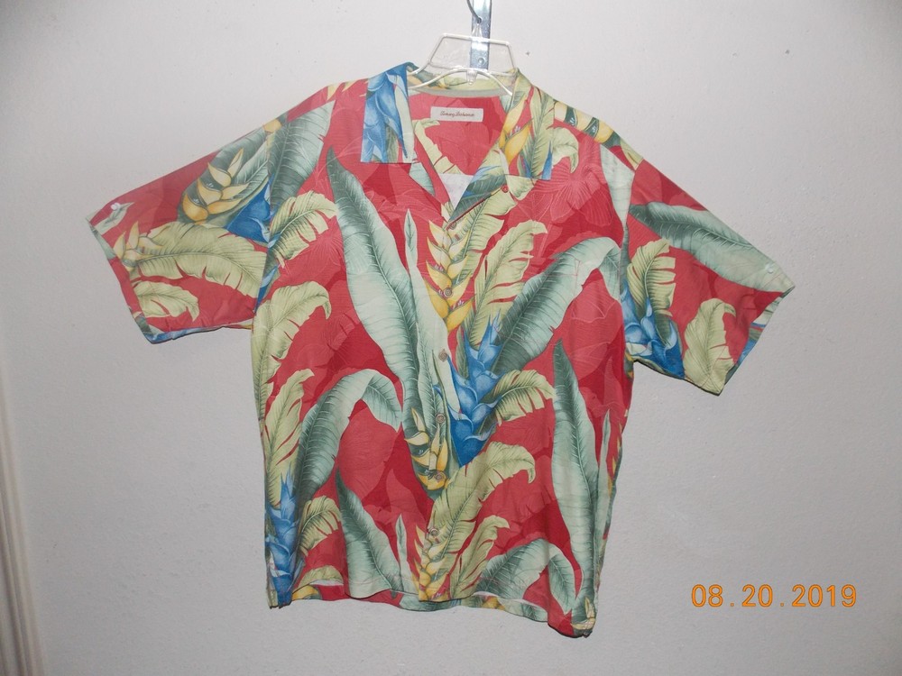 Tommy Bahama Sz Large Men’s Silk Floral Abstract Leaves Palm Trees Buttons Shirt-image