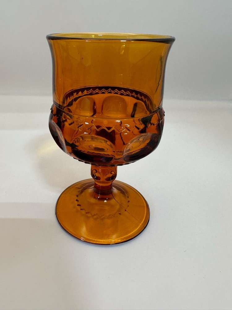 Set of 4 Vintage Amber Glass Goblets Indiana Glass Co Kings Crown Thumbprint