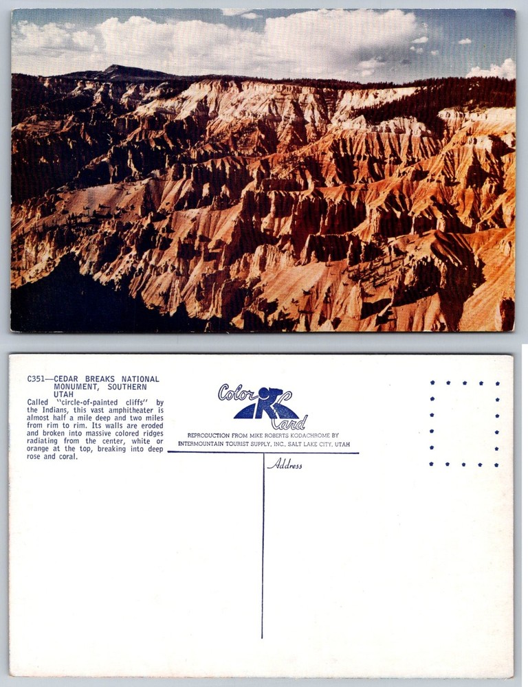 Cedar Breaks National Monument Utah Color-R-Card Postcard Kodachrome Scenic