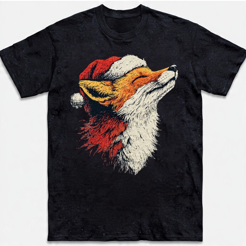 Christmas Fox T-Shirt Cute Santa Holiday Animal Wildlife Art Holiday Sweatshirt