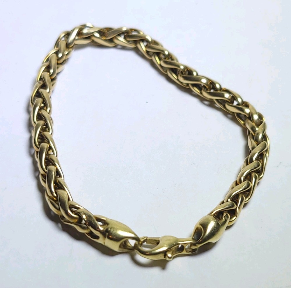 14 Karat Gold Bracelet Wheat Chain Spiga Hollow 7.5