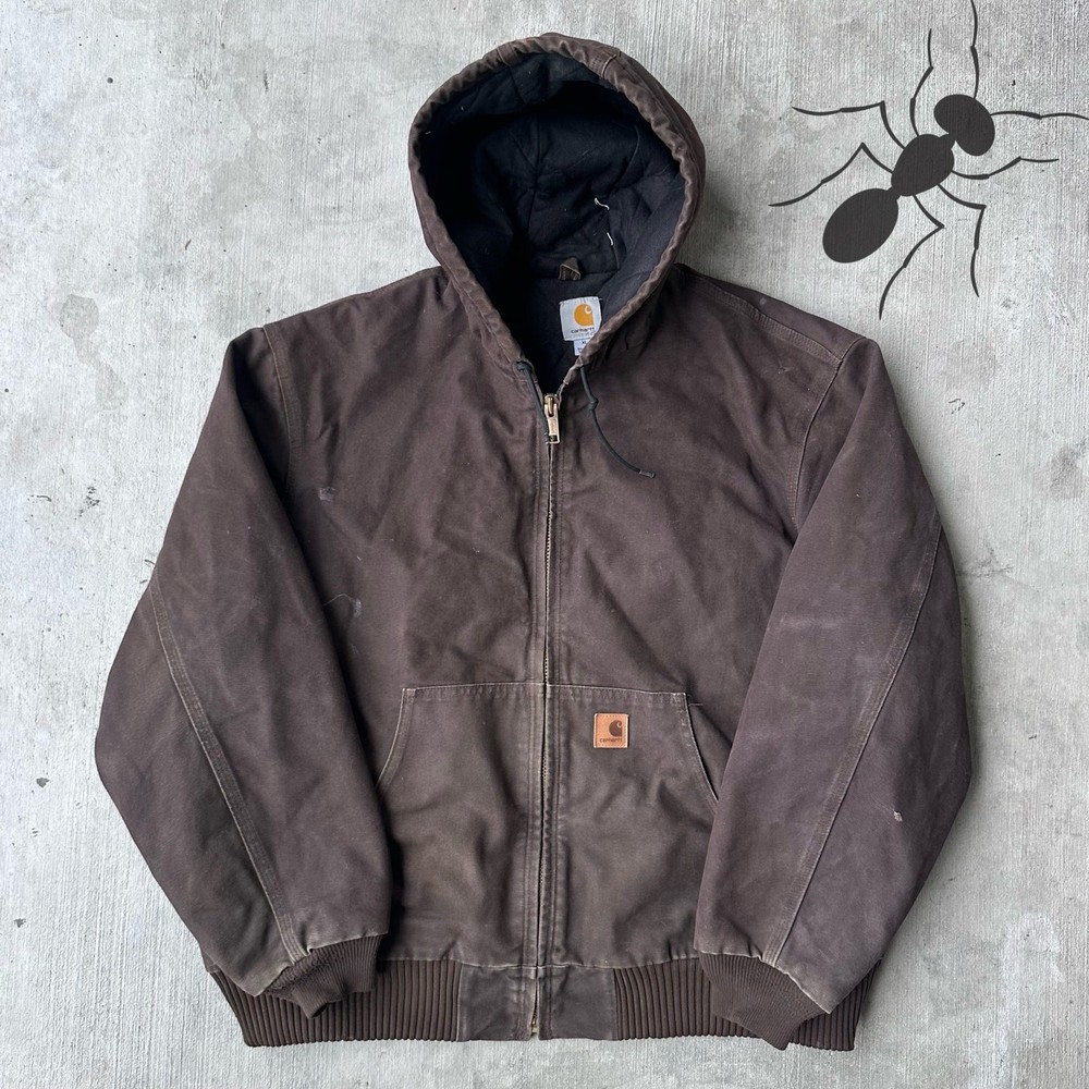 Vintage Y2K Carhartt Brown Quilted Hooded Work Jacket