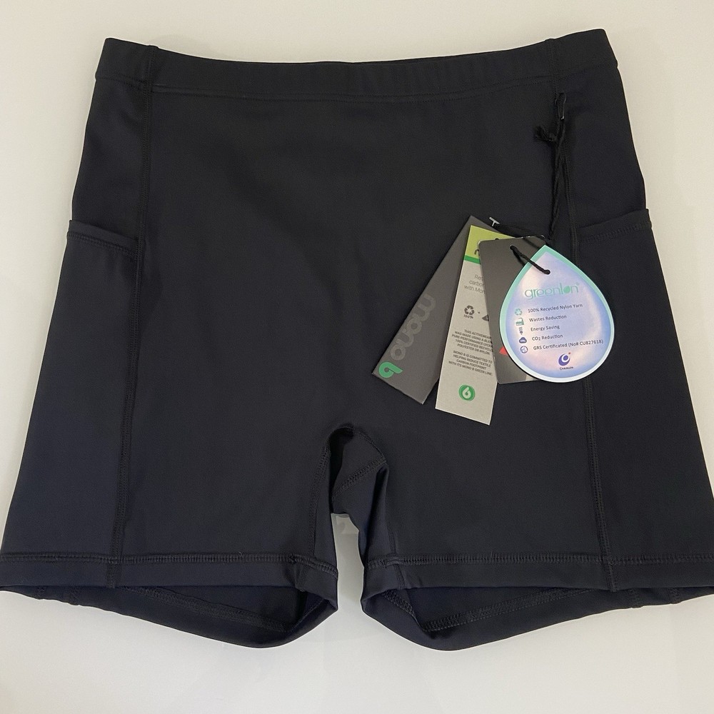 Mono B Women's Swoop High Waisted Biker Shorts Black Size Large Pockets New