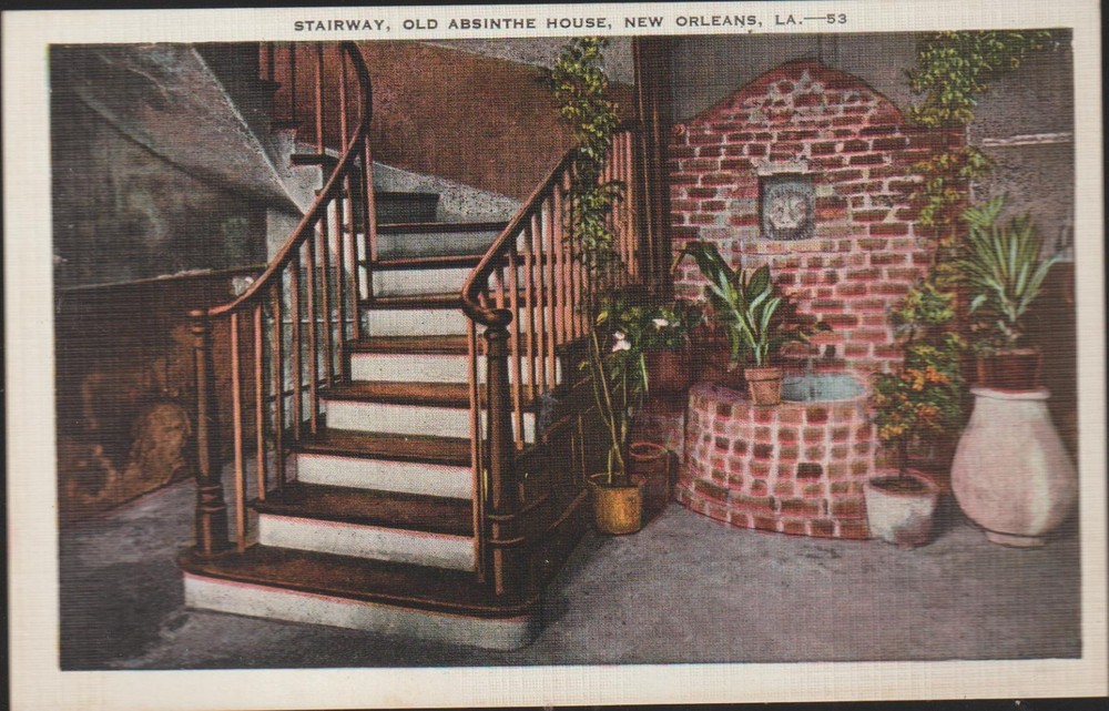 Old Absinthe House Stairway New Orleans LA. Linen Postcard-image