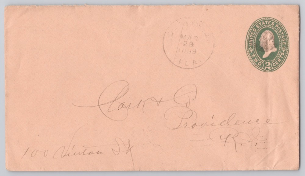 Providence, RI 2c U.S. Postal Stationery Envelope, cancel 1899 Undivided
