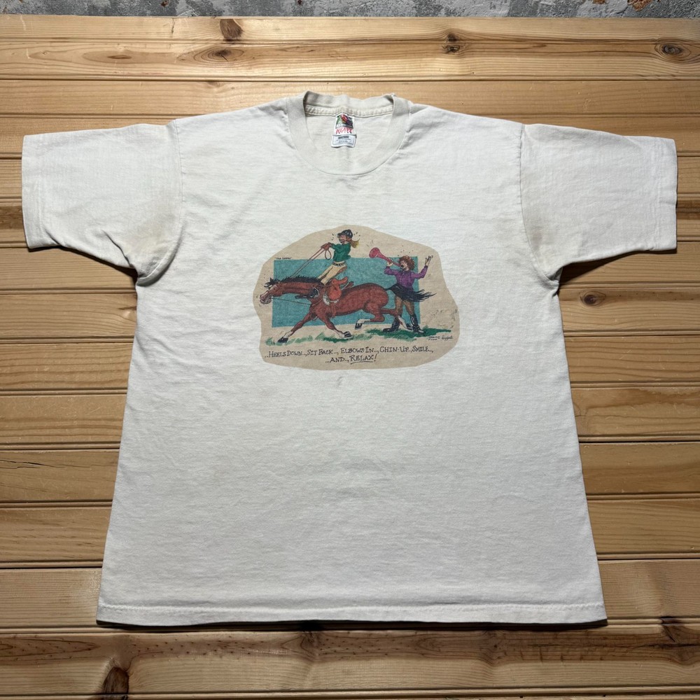 Vintage 90s Horse Riding Lesson Humor Funny Graphic T-Shirt USA Made Size Large