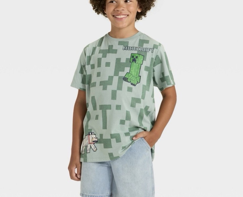 Minecraft: Boys Graphic T-Shirt Sz s Creeper And Dog