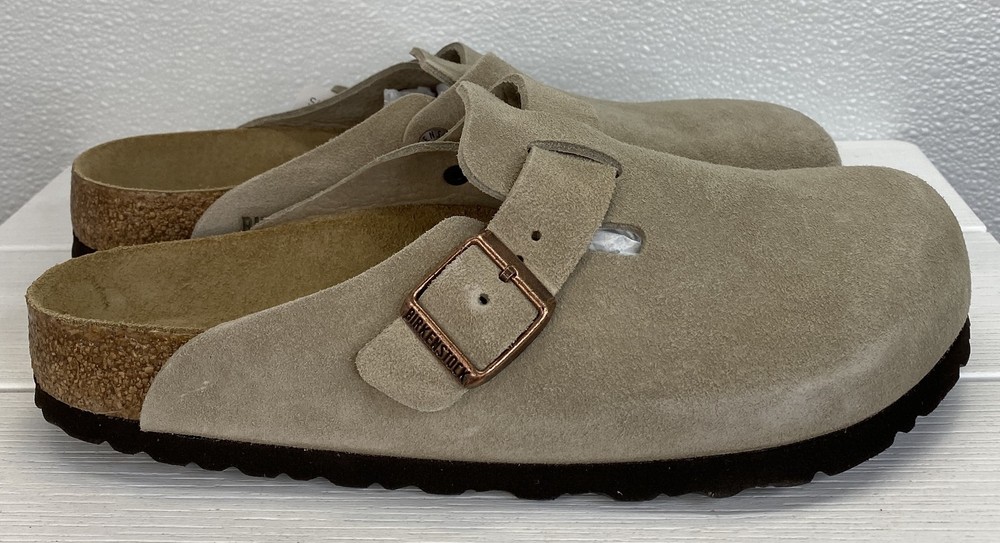 Birkenstock Boston Soft Bed Unisex Size M8 W10 Taupe Suede Casual Slip On Clogs