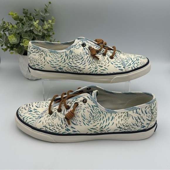 Sperry Women’s Top-Sider Canvas White and Blue Sneakers Shoes Size 12
