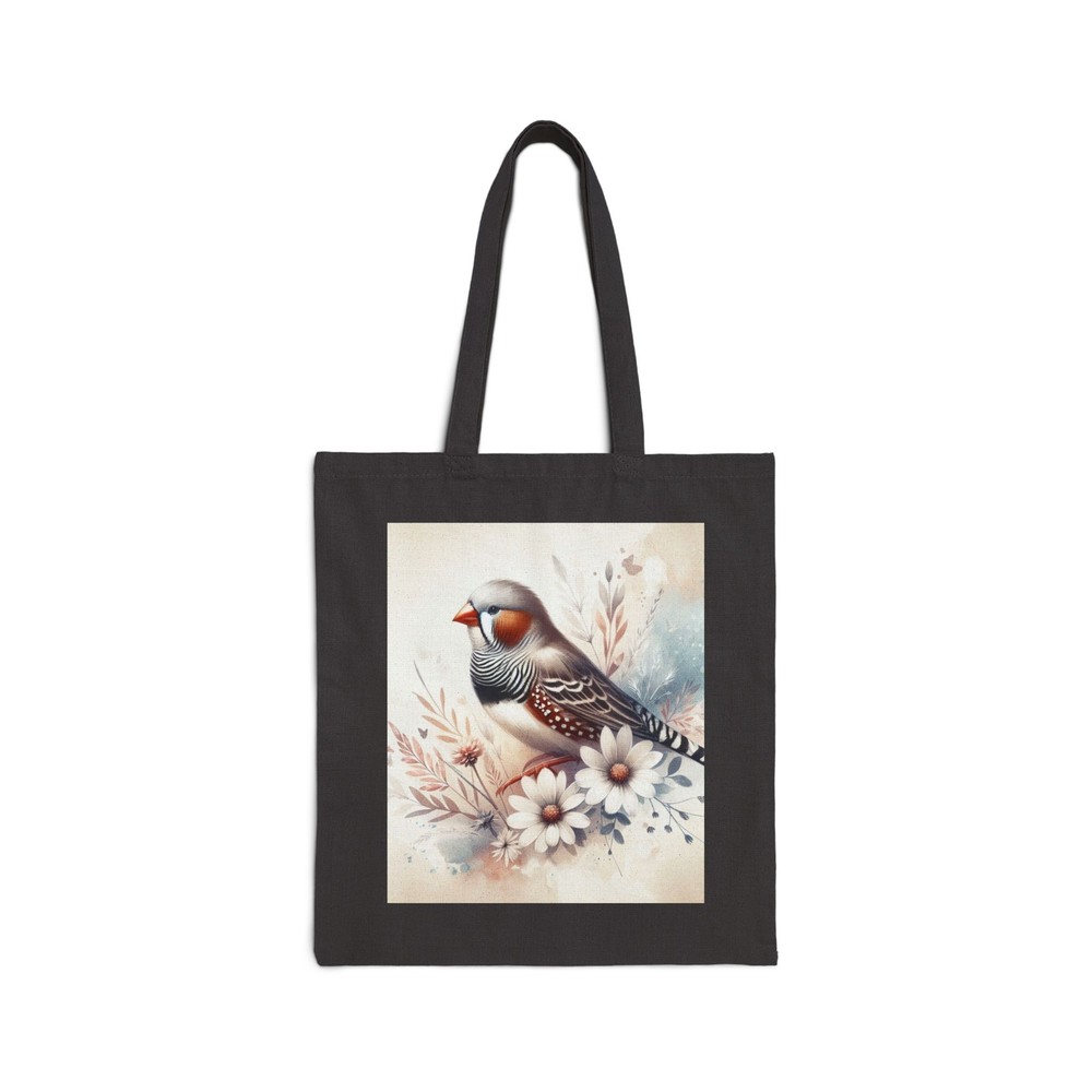Cotton Canvas Tote Bag with Watercolor Zebra Finch Design - Perfect Gift