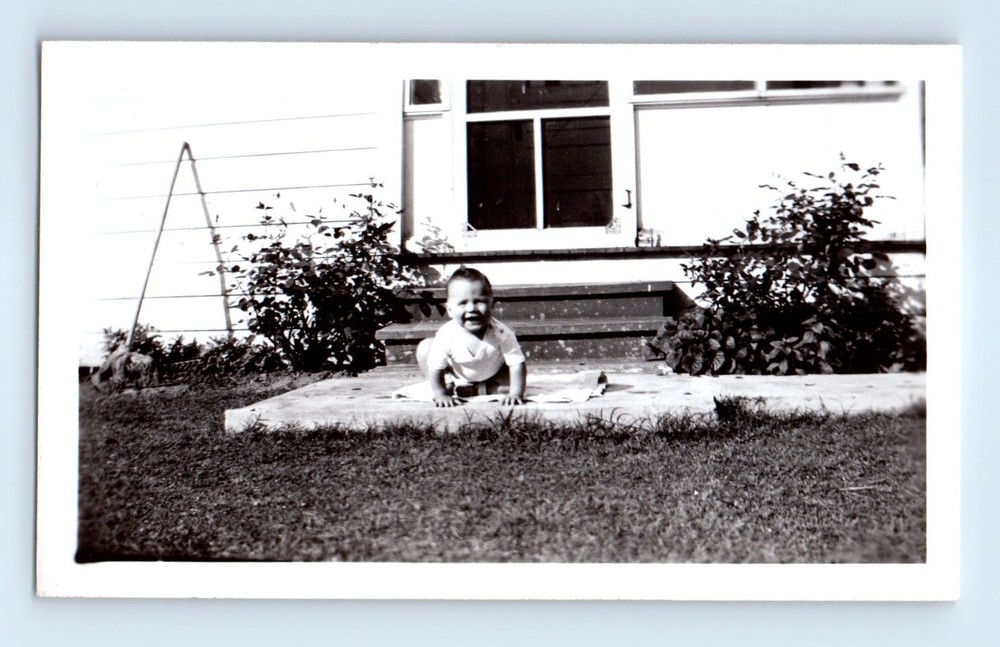 Old Vintage Photo TODDLER BOY OUTSIDE HOUSE ANTIQUE SNAPSHOT PHOTOGRAPH
