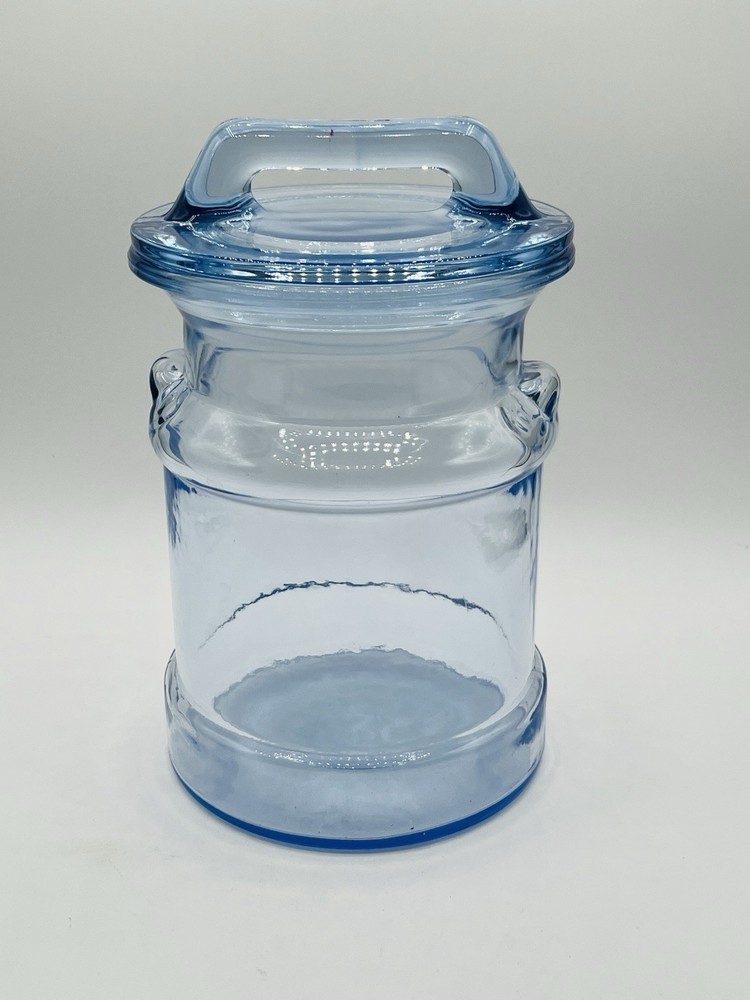 Vintage LE Smith Light Blue Glass Milk Can Canister / Apothecary Jar  9