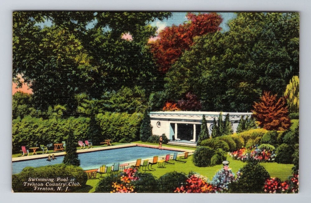 Trenton NJ-New Jersey, Trenton Country Club Swimming Pool, Vintage Postcard