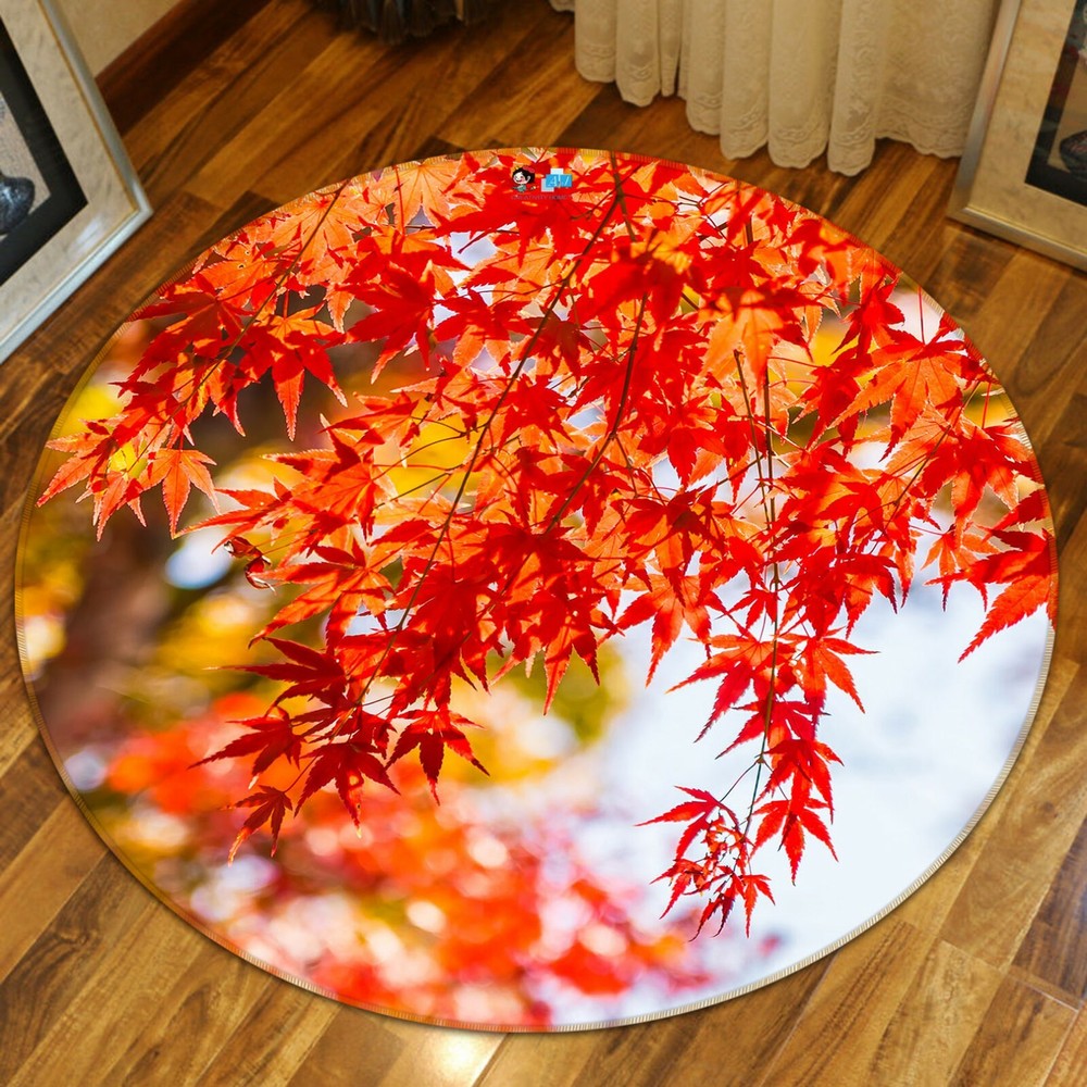3D Red Maple Leaf Round NAO5845 Game Rug Mat Elegant Photo Carpet Mat Fay