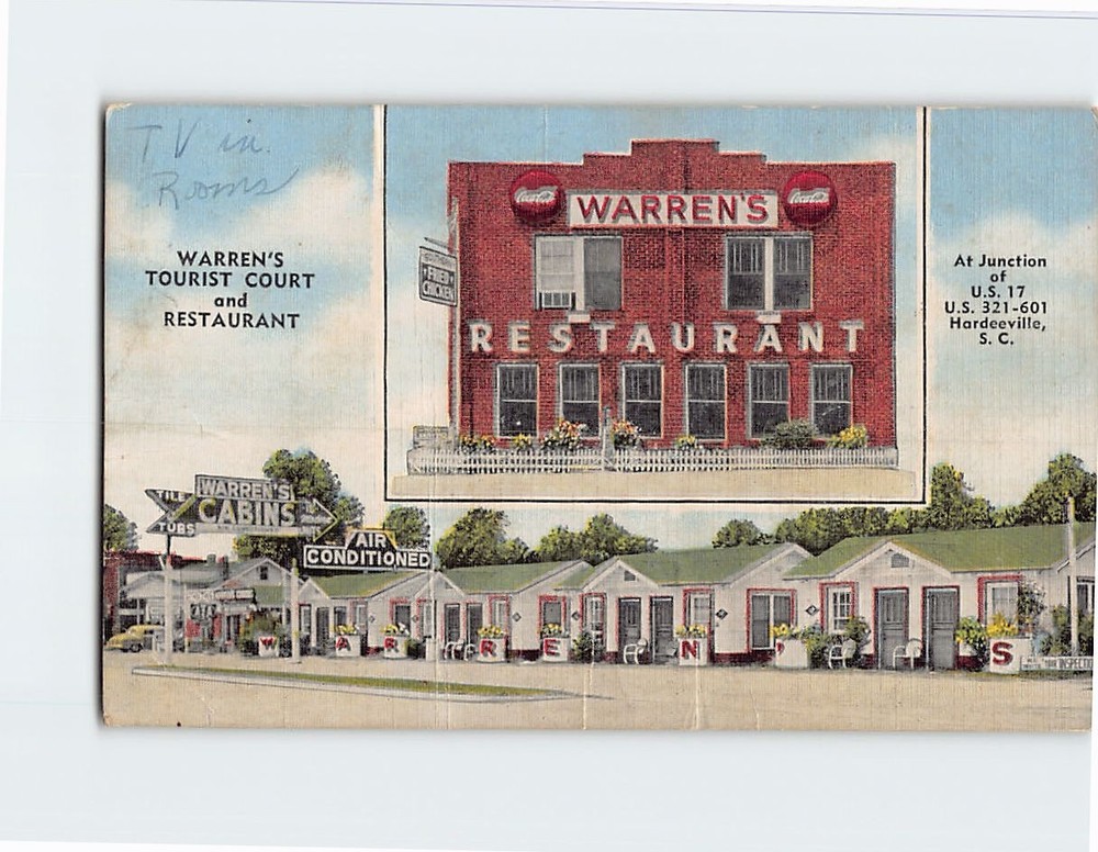 Postcard Warrens Tourist Court and Restaurant Hardeeville South Carolina USA