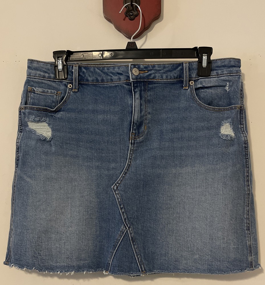 R: Old Navy Womens Size 14 Blue Ripped Knee-Length Denim Cut-Off Skirt! A6035