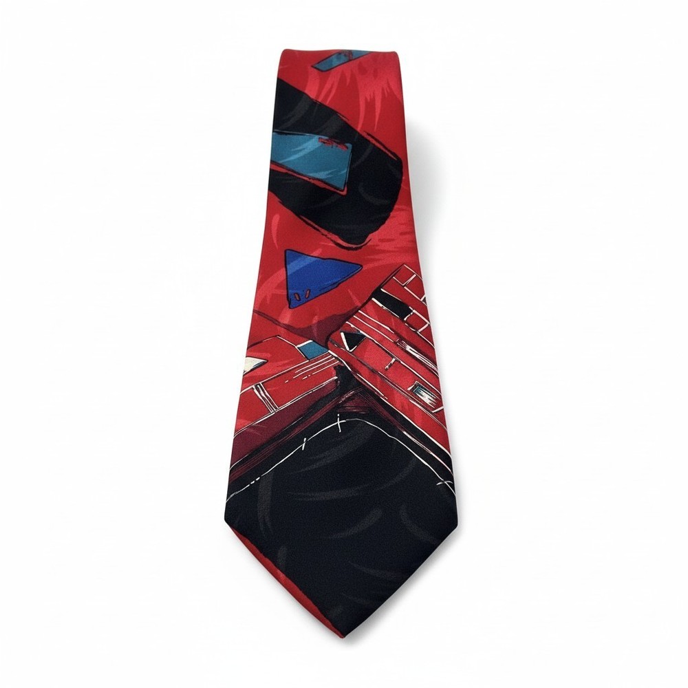 Vintage 90s Abstract Graphic Tie Red Black Blue Wide 4in Retro Mens USA-image