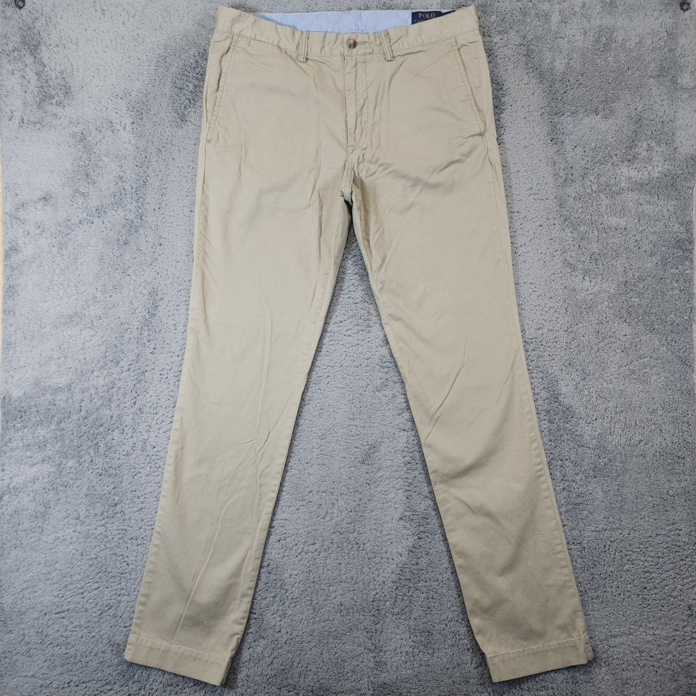 Polo Ralph Lauren Twill Pants Mens 34x34 Beige Chino Slim Stretch Cotton Preppy