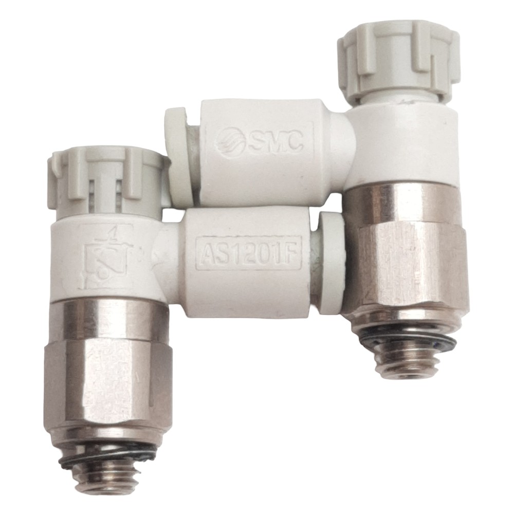 Lot of 2 SMC AS1201FG-M5-04A Pneumatic Elbow Fitting, ø4mm Tube, M5 Male, 1MPa