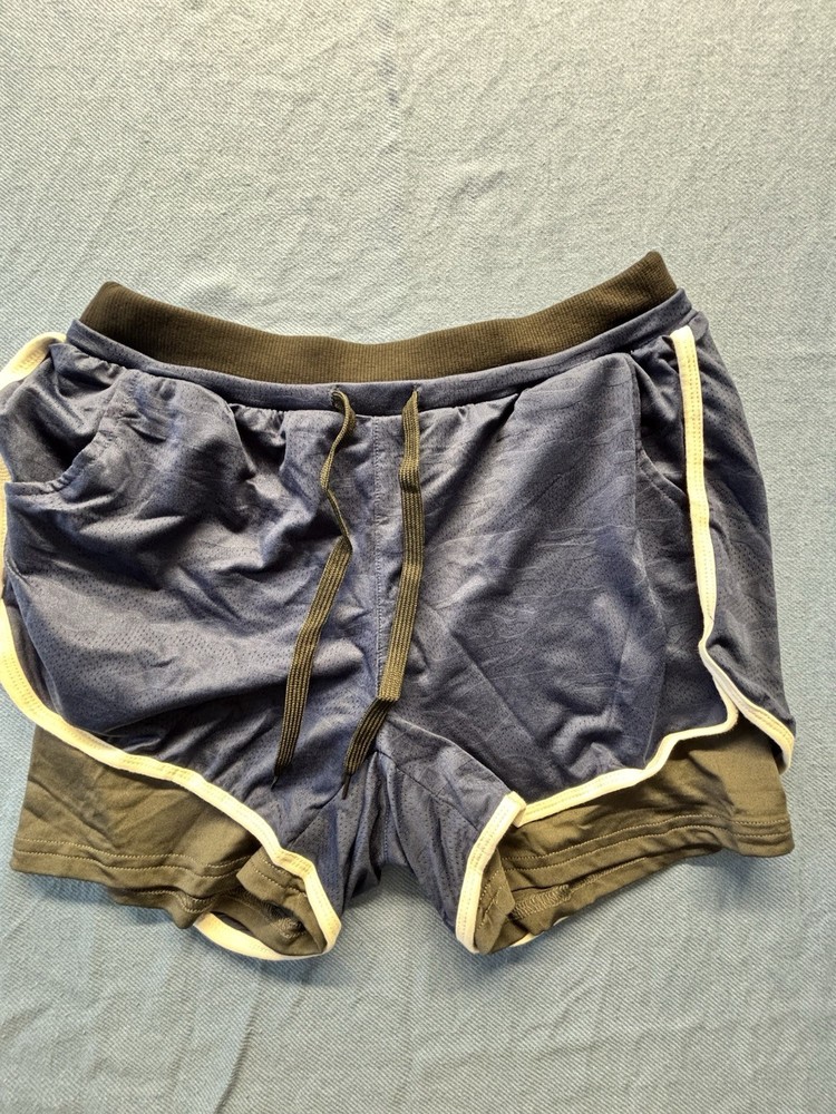 Women’s 2-in-1 Athletic Running Shorts Blue Gray XS Lightweight Activewear