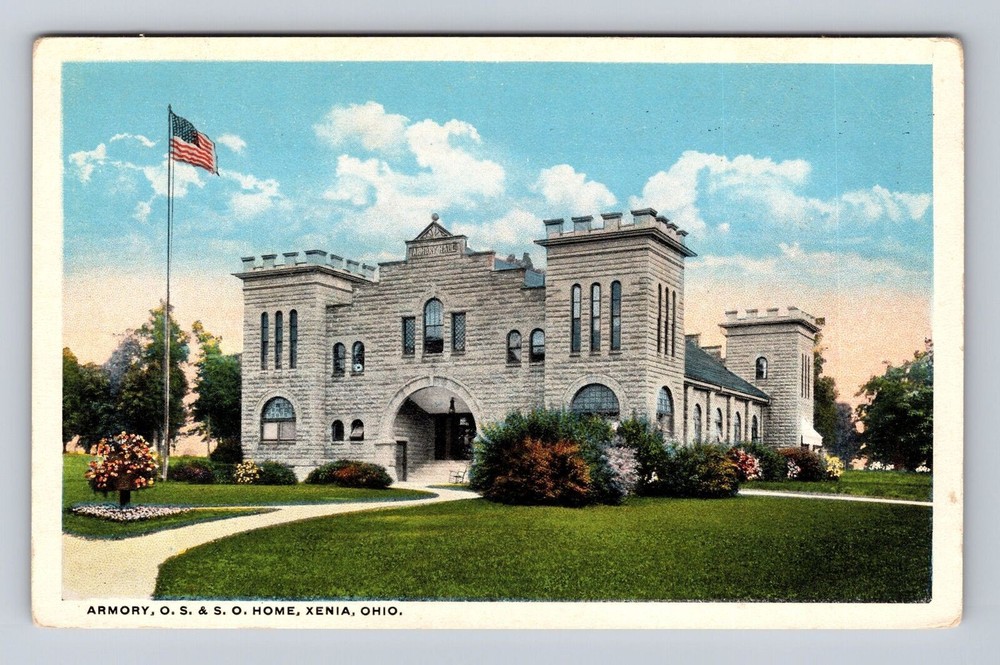 Xenia OH-Ohio, Armory, O.S & S.O Home, Antique Vintage Souvenir Postcard