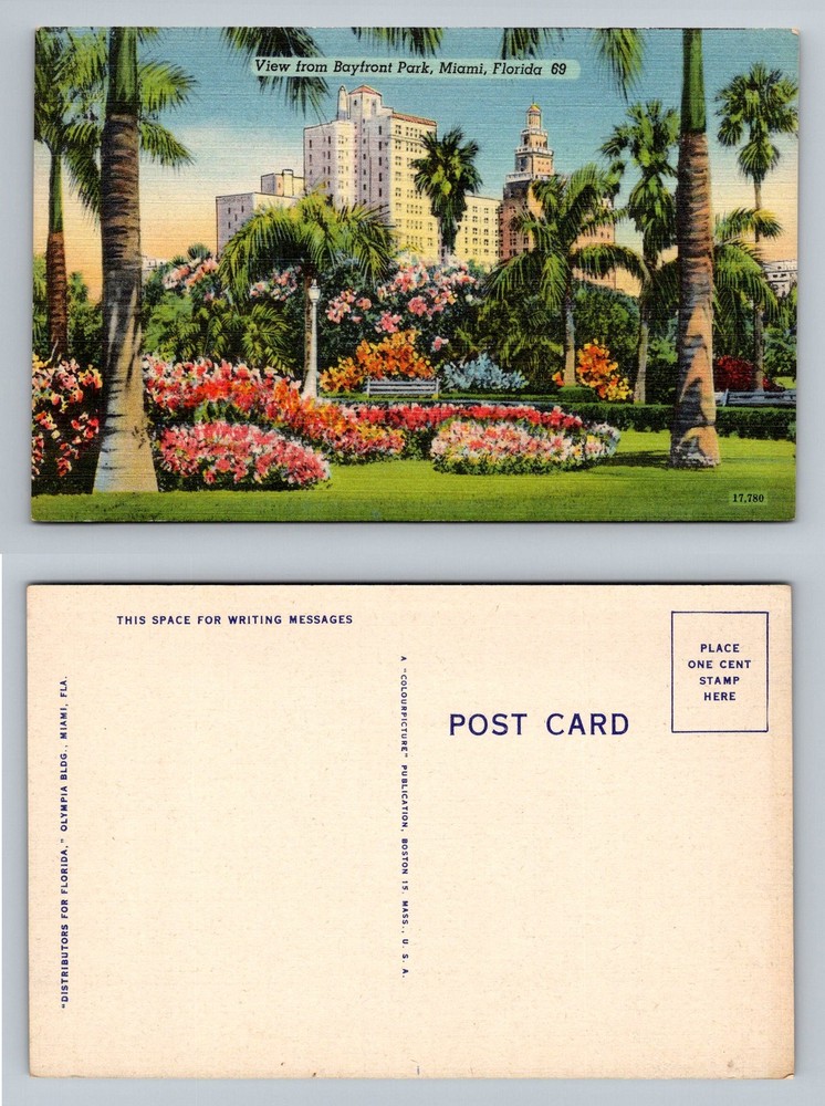 Miami, FL-Florida, View From Bayfront Park Gardens Skyline Vintage Postcard