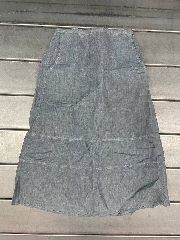 Flax Maxi Skirt Womens P (4-6) Blue 100% Linen Pull On Pockets