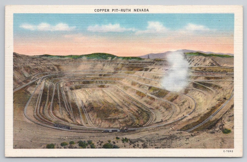 Vintage Copper Pit Mine Ruth Nevada Postcard - Industrial Landscape