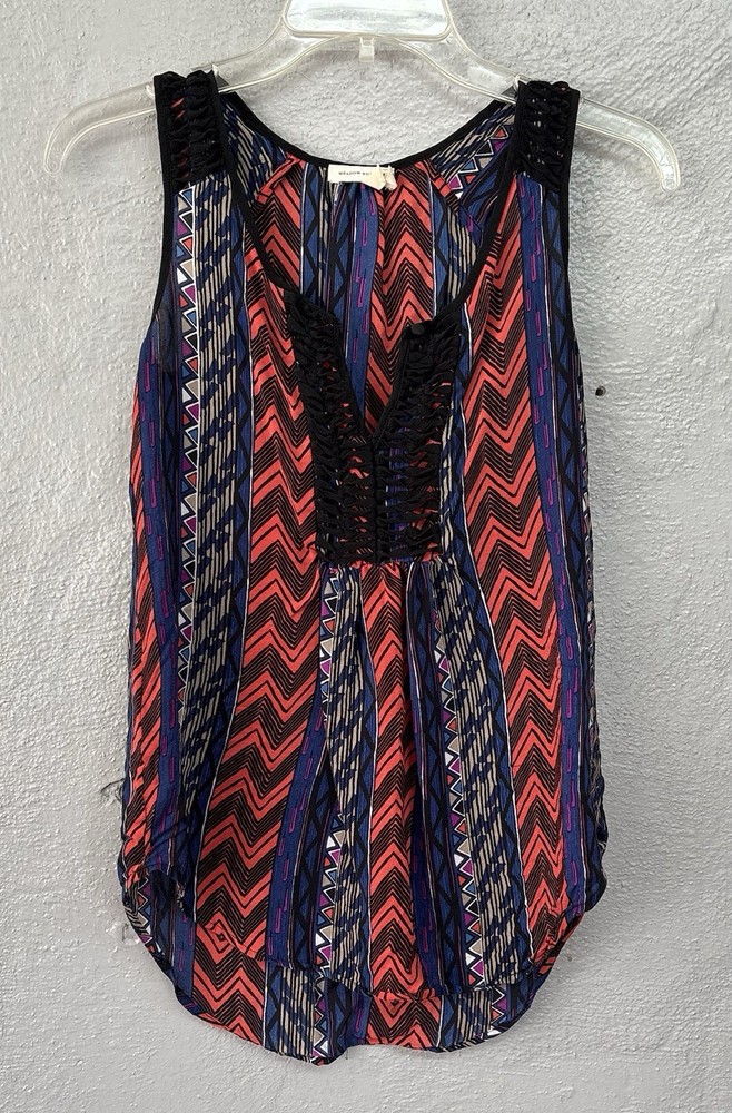 Anthropologie Meadow Rue Blouse Womens Size XS Bohemian Western Aztec 100% Silk