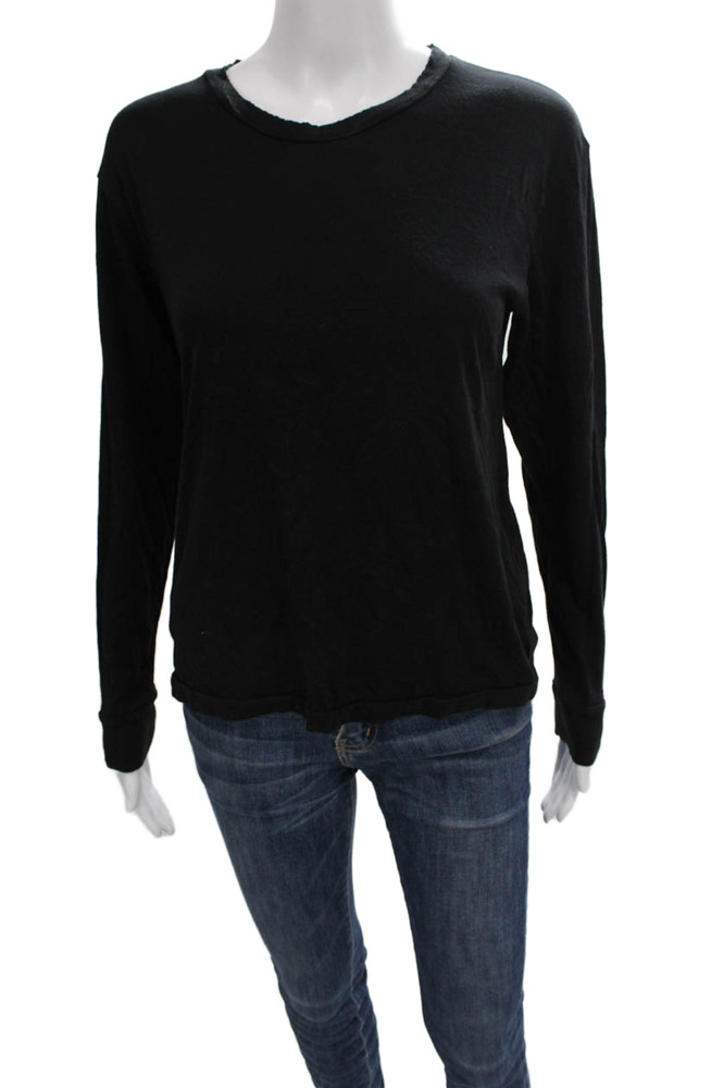 Eterne Women Basic Black Cotton Long Sleeve Round Neck T-Shirt Size XSFree Shipping in US $100+ Orders | $6.95 Orders Below