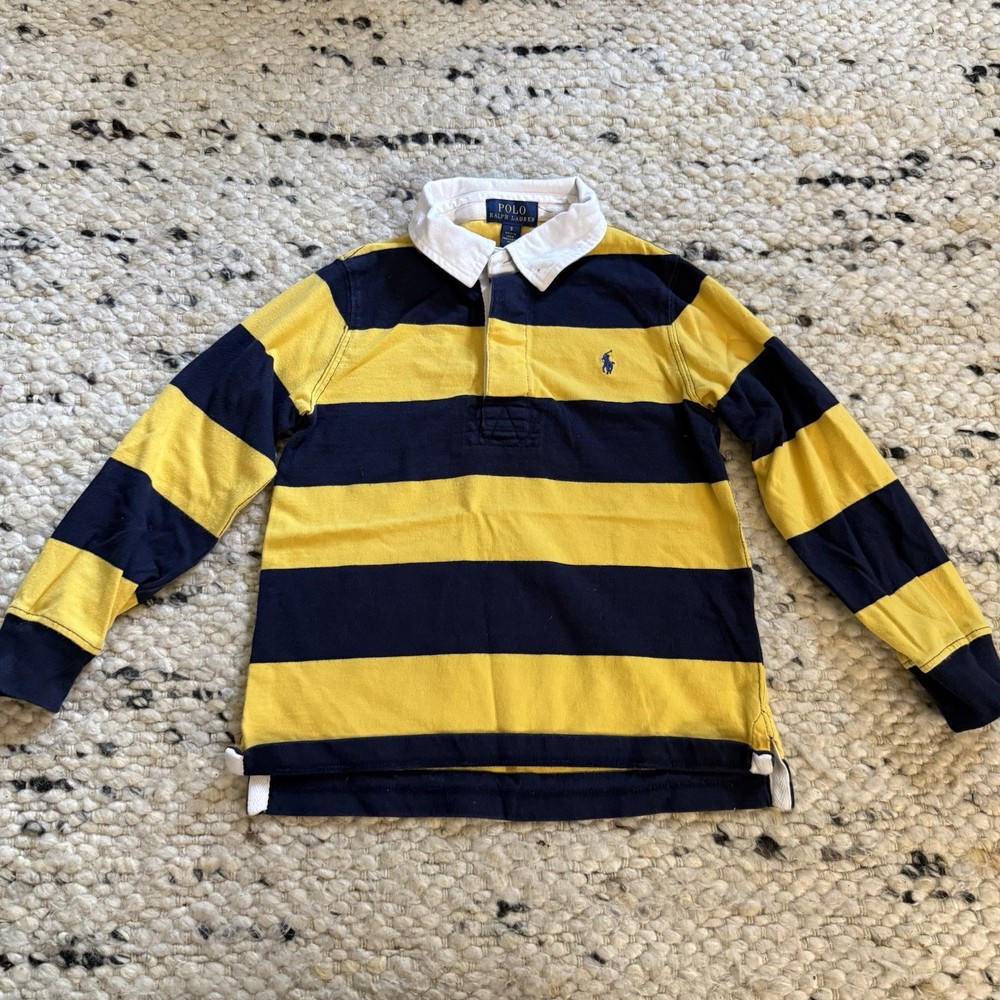 Polo Ralph Lauren Baby Boy's Long Sleeve Striped Rugby Polo Shirt - Yellow, Navy
