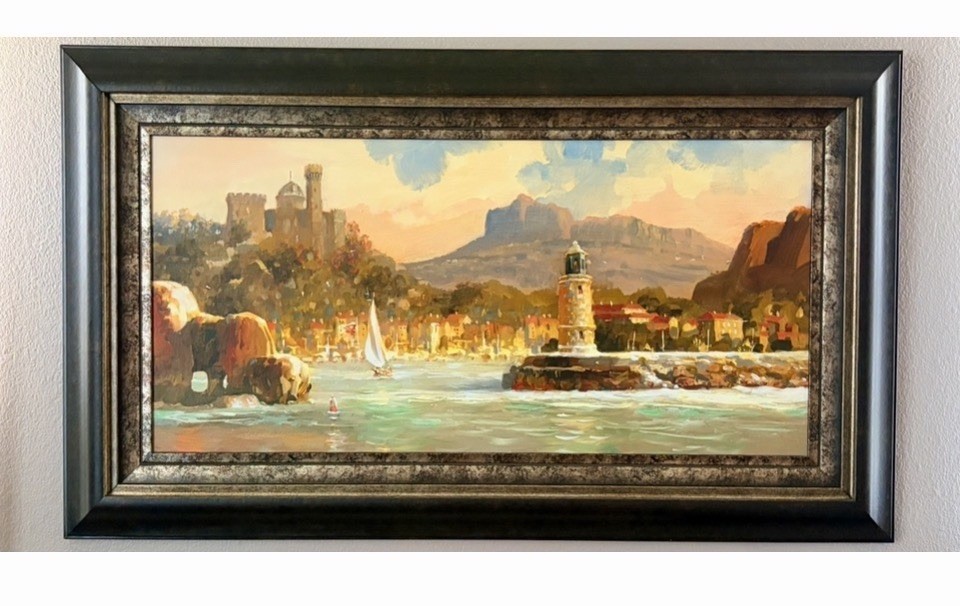 Leland Beaman Original Seascape Oil Painting - Large Panoramic Mediterranean