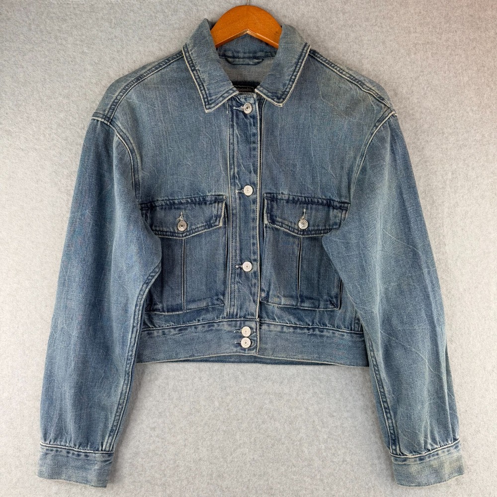 Abercrombie & Fitch Trucker Cropped Jacket Women's Small Blue Denim Long Sleeve
