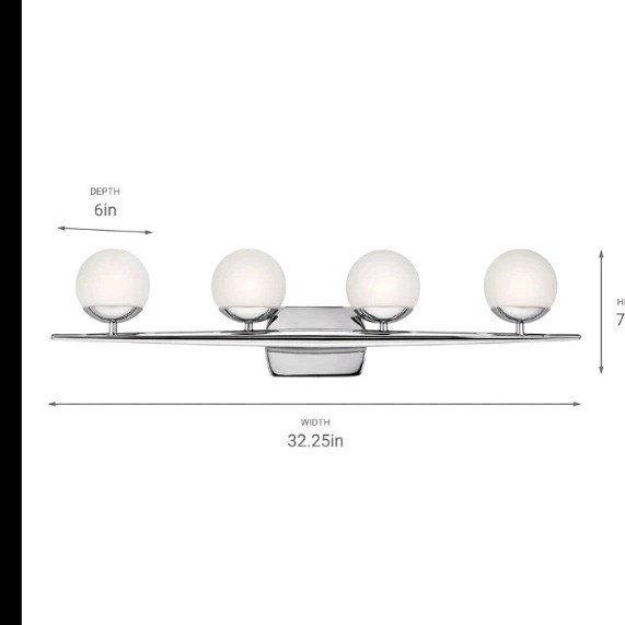 Kichler Jasper 4 Light Vanity Lighting Chrome Satin Etched Glass Modern