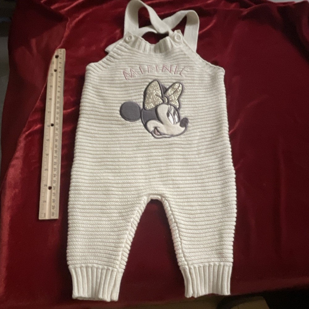 Disney Baby Minnie Mouse Knit Cotton Sleeveless Overall Beige 0-3 Months