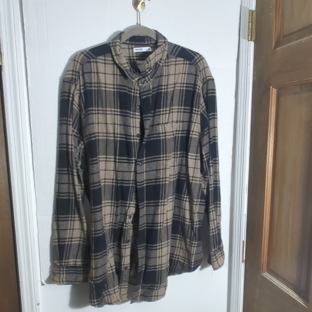 Sonoma Goods For Life Men's 2XB Brown/Black Plaid Flannel Long Sleeve Button-Up