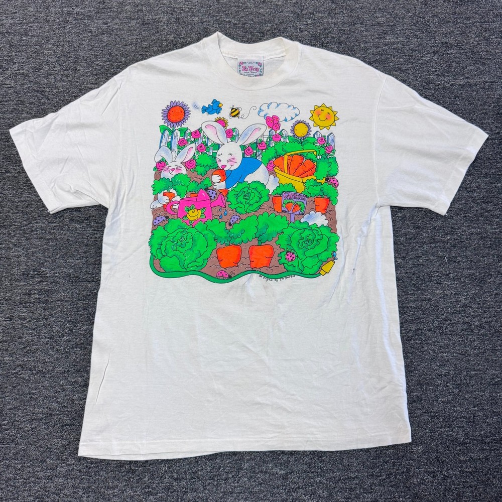 Vintage 90s Im Yours Rabbits Garden Single Stitch T-Shirt Mens - Sz L White