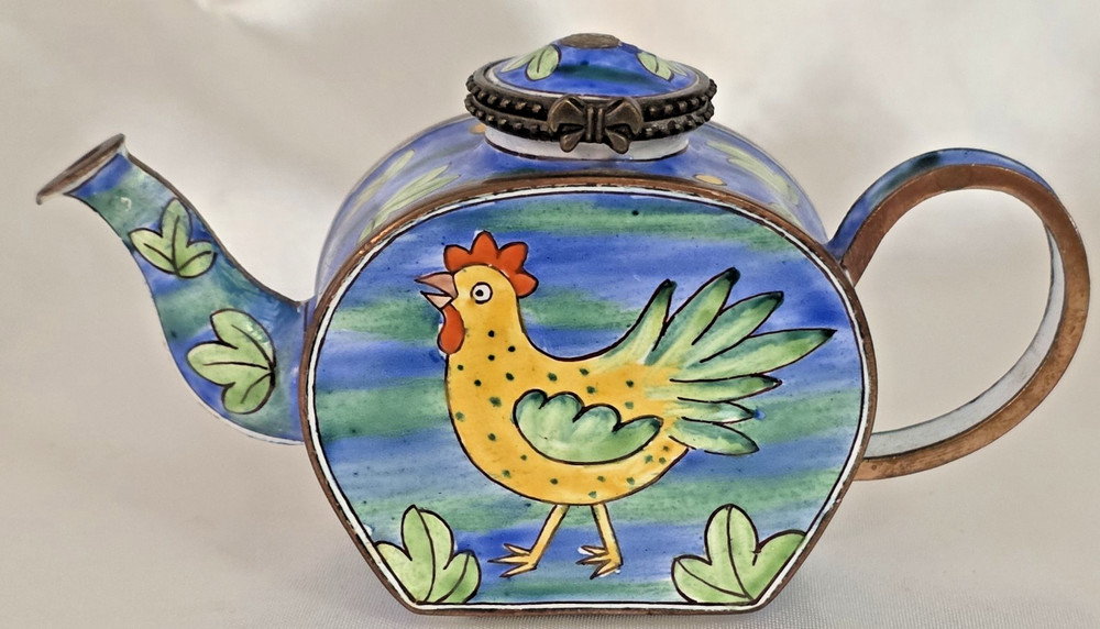 Kelvin Chen Mini Enamelware Teapot Chicken Rooster Whimsical Colorful 2000