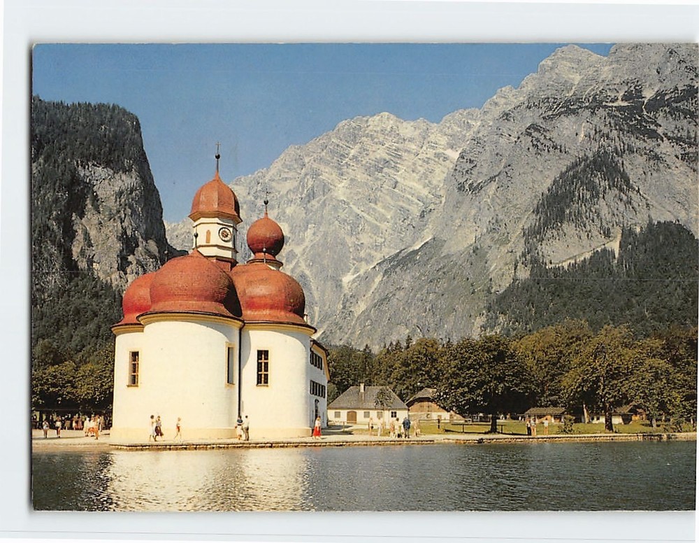 Postcard St. Bartholomew's Church Lake Königssee in Bavaria Germany