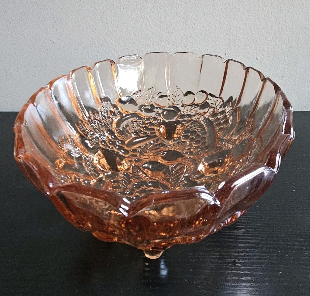 Vintage Indiana Glass Pink Depression Large Oval Footed Fruit Bowl Centerpiece