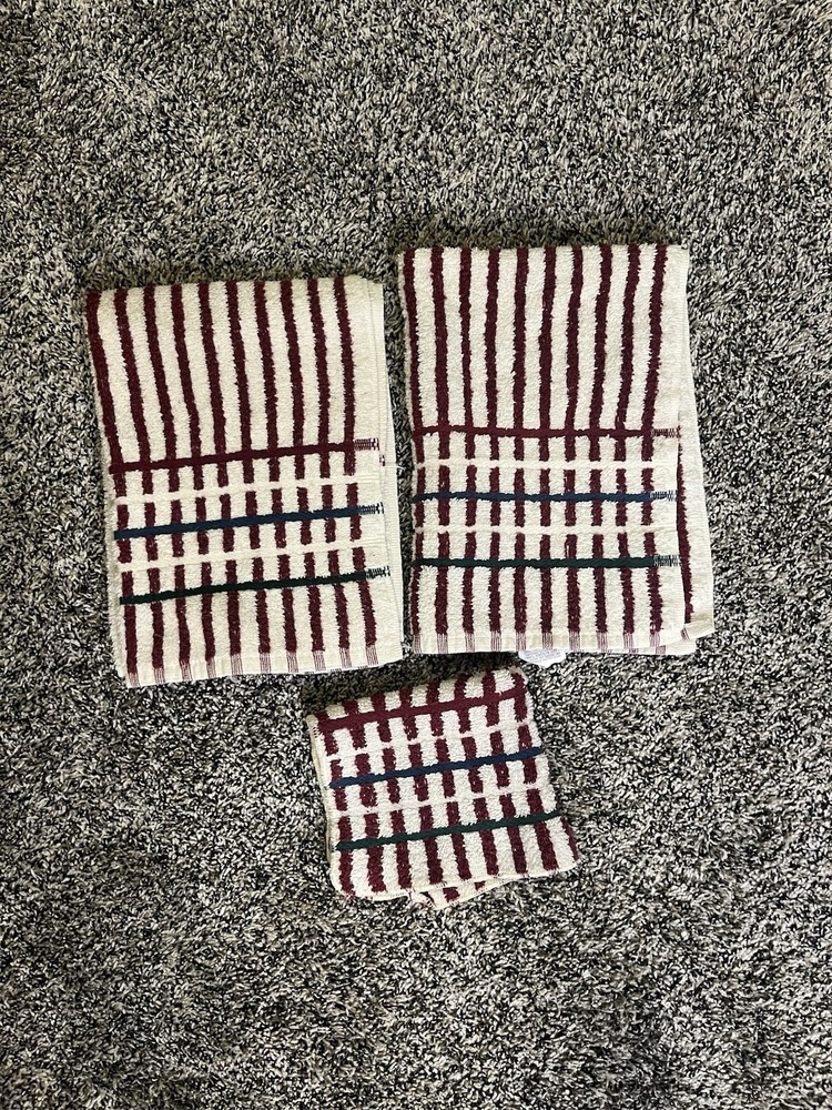 Martex Cotton Terrycloth Hand Towel Set with Washcloth in Red White Stripes