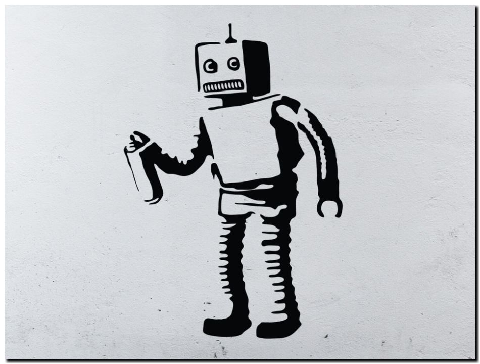 BANKSY STREET ART *FRAMED* CANVAS PRINT Bad Robot 24x16
