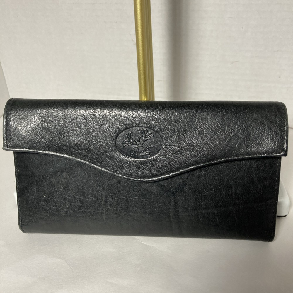 Button Leather Wallet Kiss Lock Checkbook Credit Card Zip Buxton Black Purse