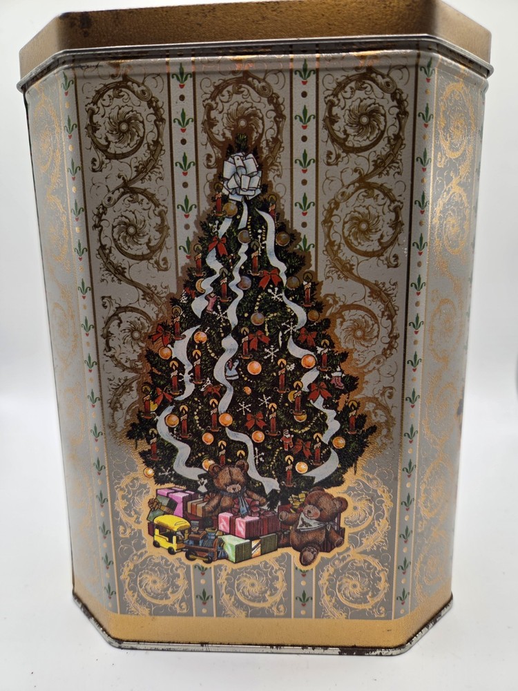 Vintage Christmas Tree Metal Tin