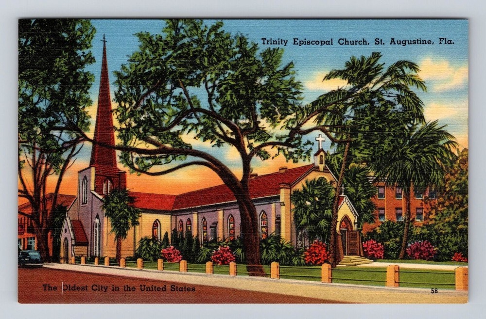 St Augustine FL-Florida, Trinity Episcopal Church, Antique Vintage Postcard