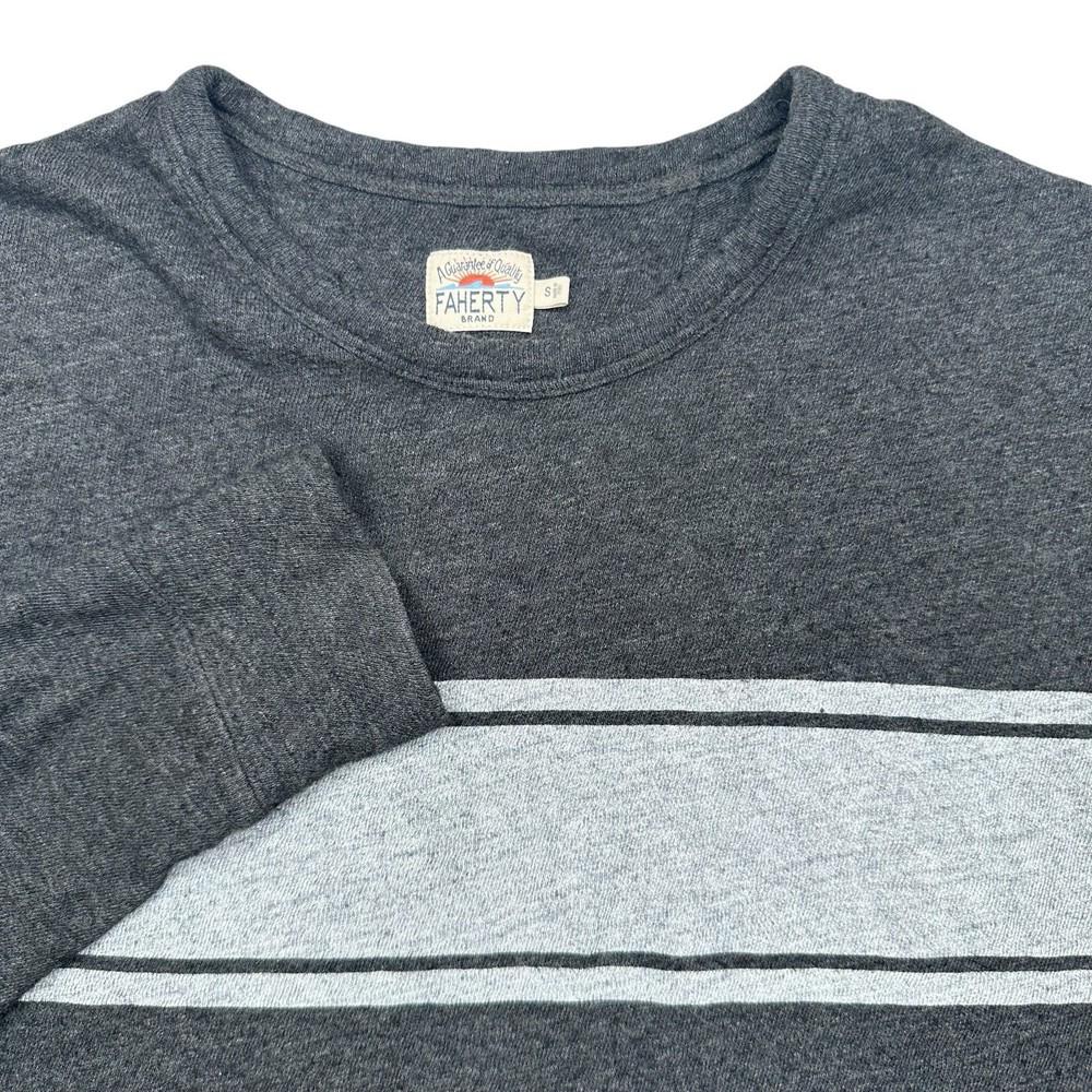 Faherty Surf Stripe Crew Long Sleeve Sweater Gray Size Small Mens Pullover