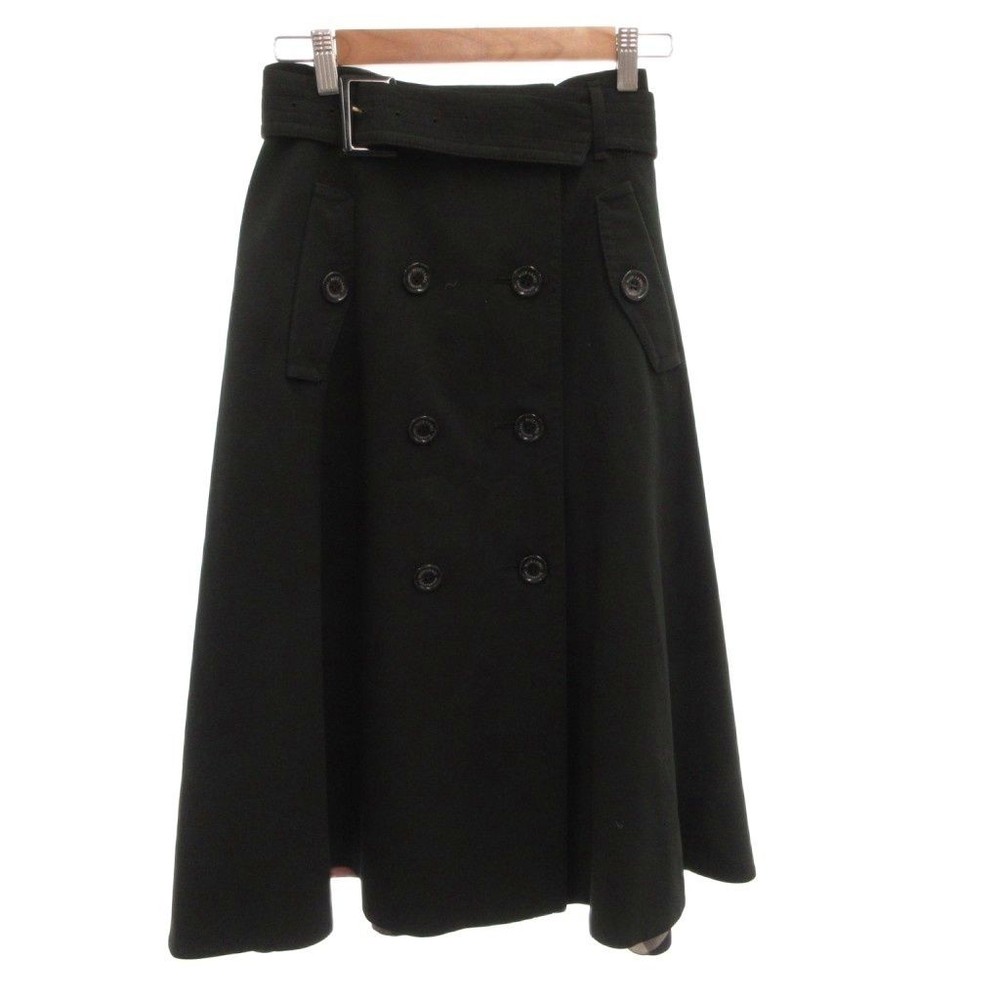 Burberry Blue Label Belted Flare Skirt Double Check Long Black Size 38